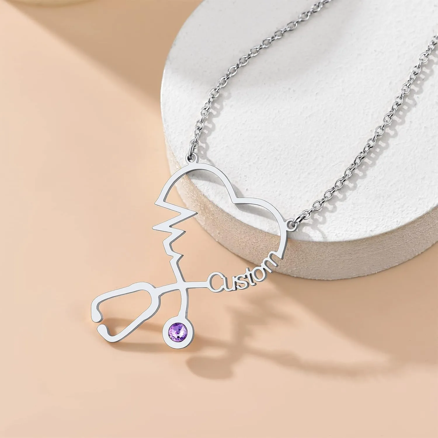 Custom4U Stethoscope Name Necklace Personalized Custom Nameplate Nurse Necklaces Chain 16" 2" Custmized Jewelry Graduation Gift for Nurse Doctor Medical Nursing Student