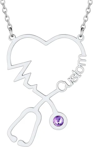 Custom4U Stethoscope Name Necklace Personalized Custom Nameplate Nurse Necklaces Chain 16" 2" Custmized Jewelry Graduation Gift for Nurse Doctor Medical Nursing Student