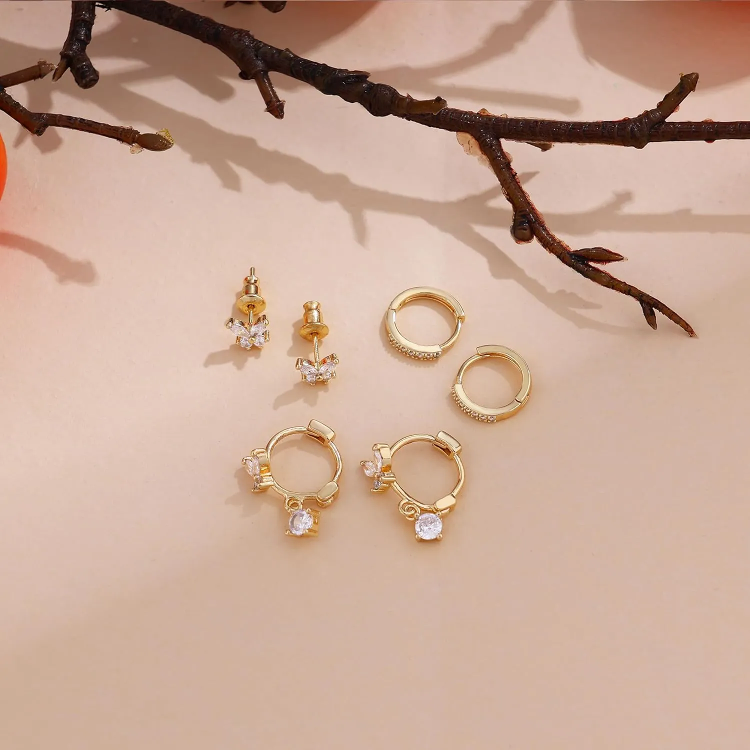 Cute Gold Earrings for Women14k Gold Plated Butterfly Cross Bow Earrings Small Huggie Earrings Set Dainty Gold Earring Stacks Hypoallergenic Gold Hoop Earrings for Women Trendy Gold Jewelry