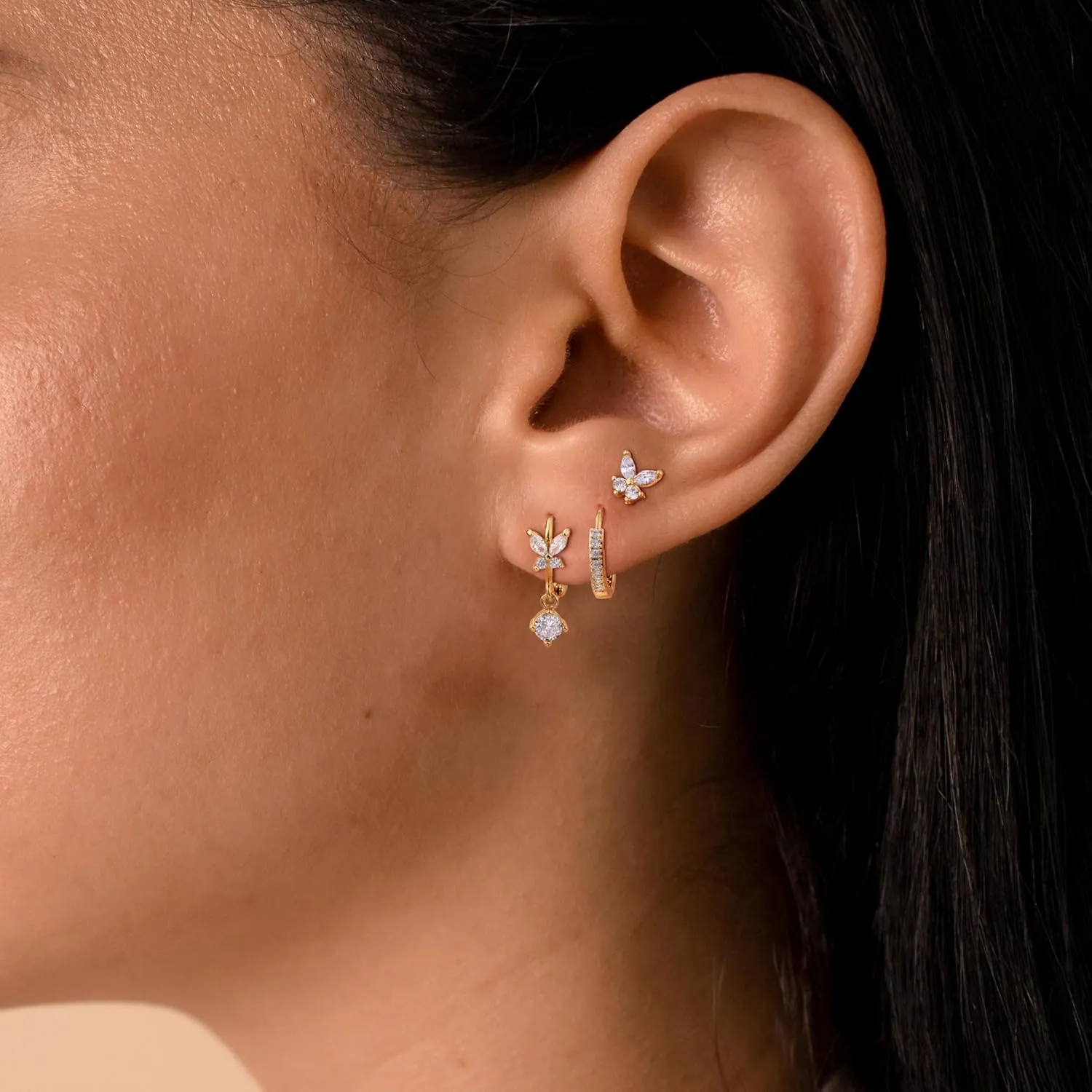 Cute Gold Earrings for Women14k Gold Plated Butterfly Cross Bow Earrings Small Huggie Earrings Set Dainty Gold Earring Stacks Hypoallergenic Gold Hoop Earrings for Women Trendy Gold Jewelry