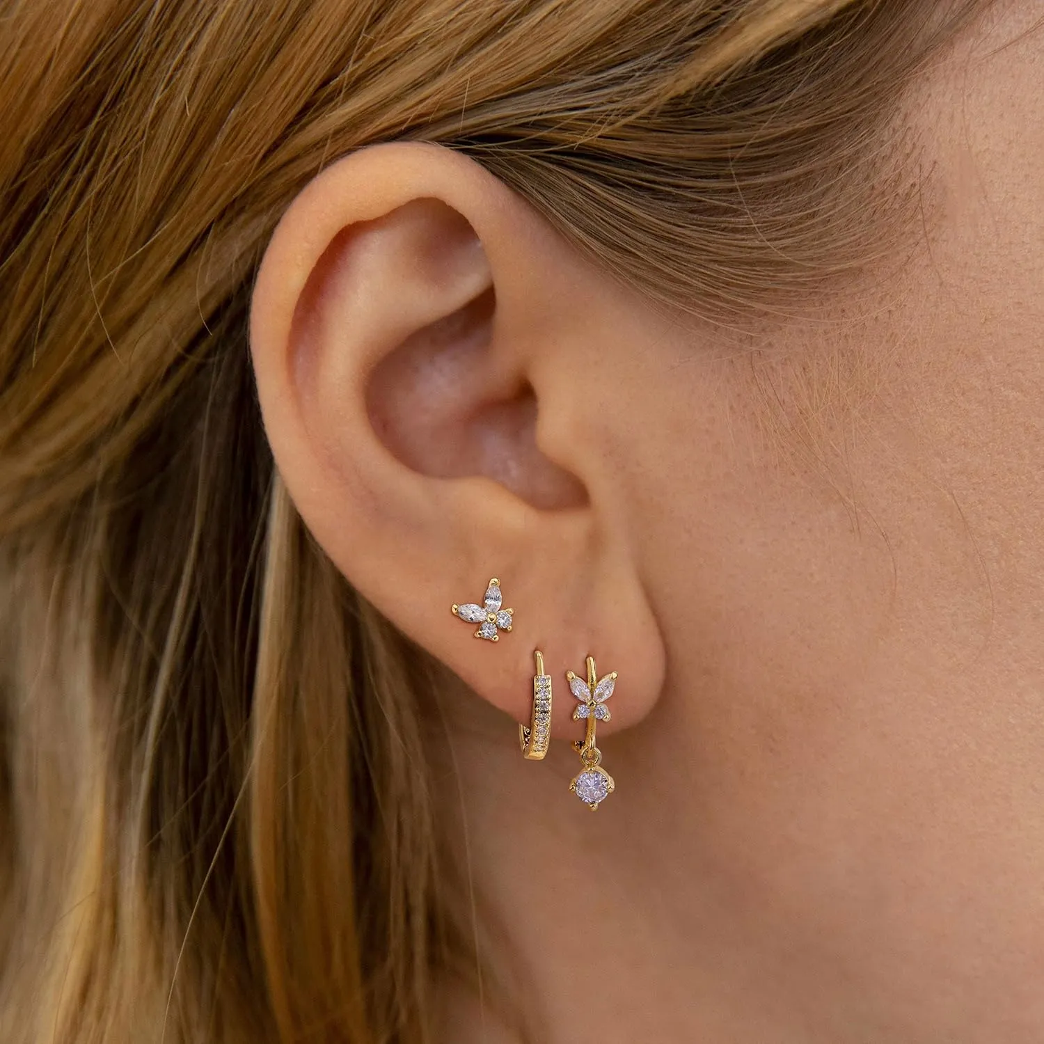 Cute Gold Earrings for Women14k Gold Plated Butterfly Cross Bow Earrings Small Huggie Earrings Set Dainty Gold Earring Stacks Hypoallergenic Gold Hoop Earrings for Women Trendy Gold Jewelry