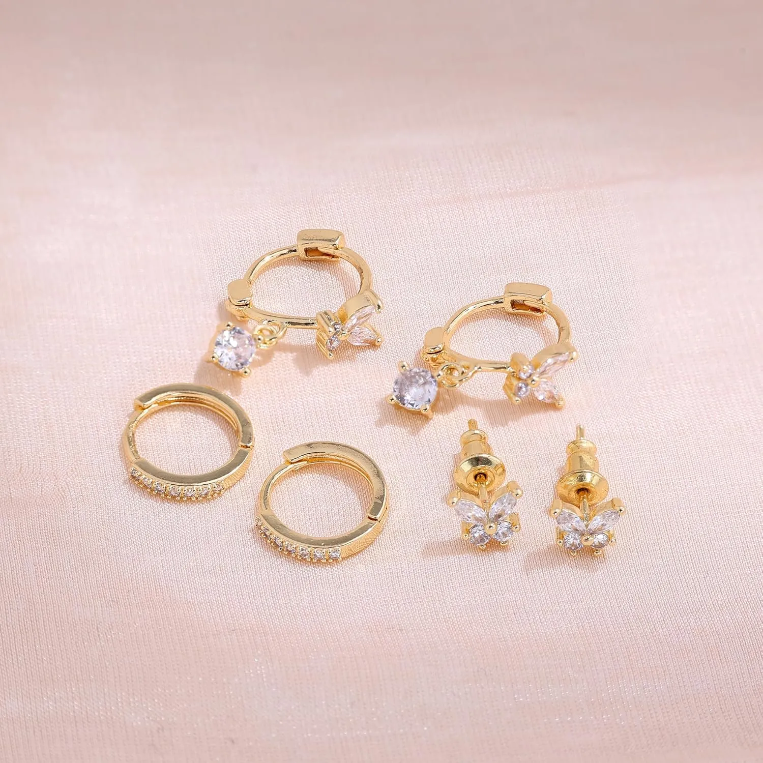 Cute Gold Earrings for Women14k Gold Plated Butterfly Cross Bow Earrings Small Huggie Earrings Set Dainty Gold Earring Stacks Hypoallergenic Gold Hoop Earrings for Women Trendy Gold Jewelry