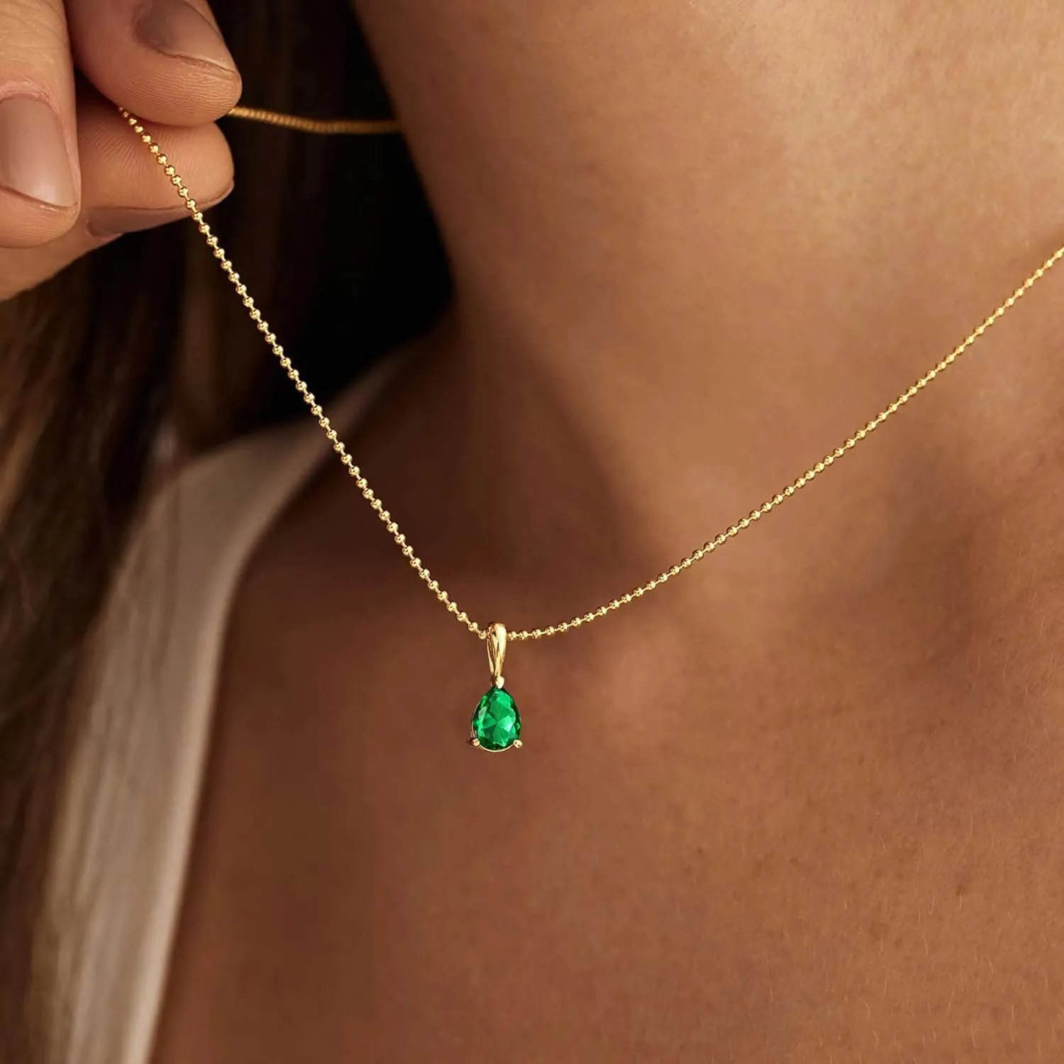 Dainty Birthstone Gold Necklace for Women Trendy 14K Gold Plated Diamond Pendant Charm Necklaces Cubic Zirconia Emerald Birthday Gifts for Women Jewelry