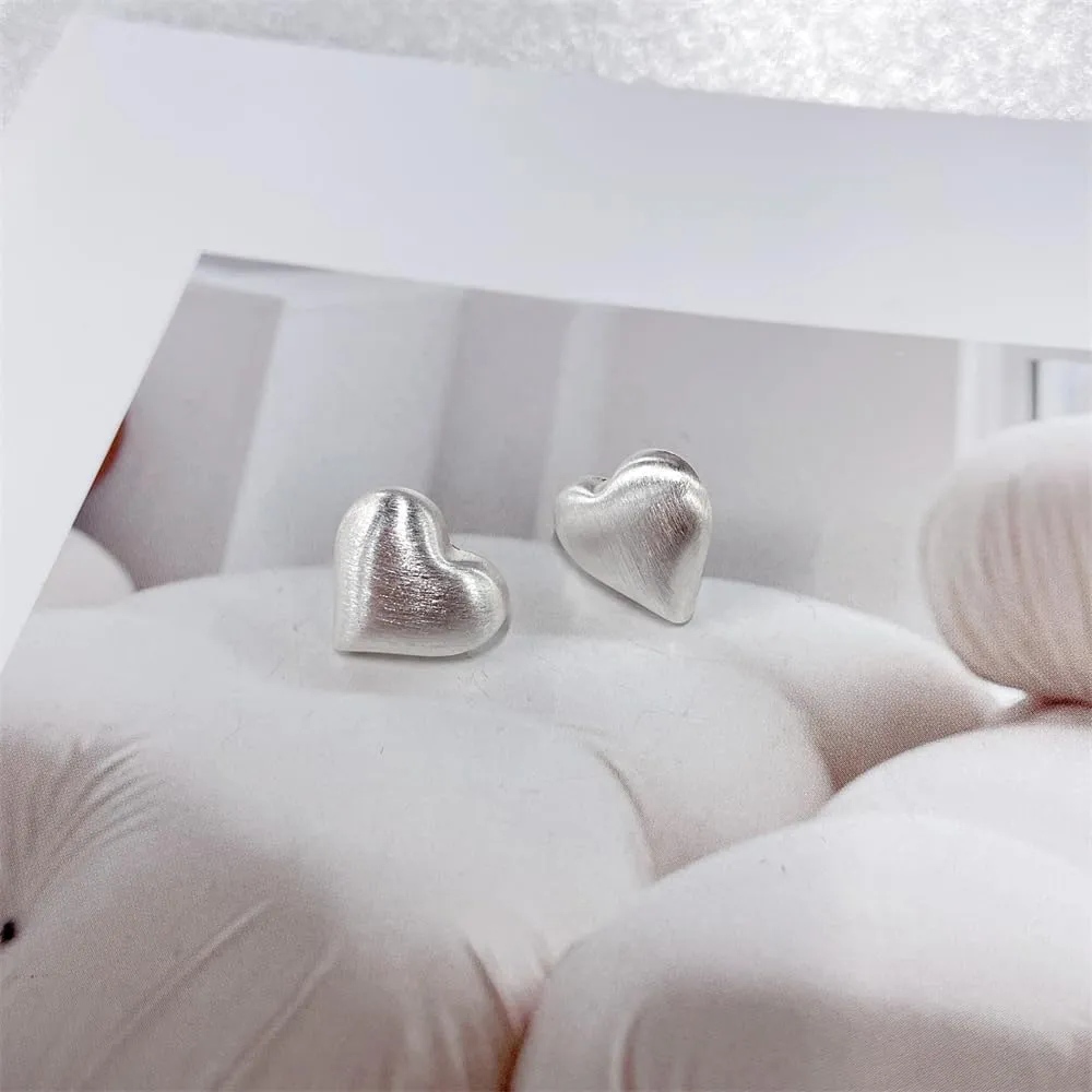 Dainty Chunky Heart Stud Earrings for Women Delicate Cute 925 Sterling Silver Post Gold Plated Matt Heart Love Studs Earring Hypoallergenic Minimalist Fashion Trendy Jewelry Gifts
