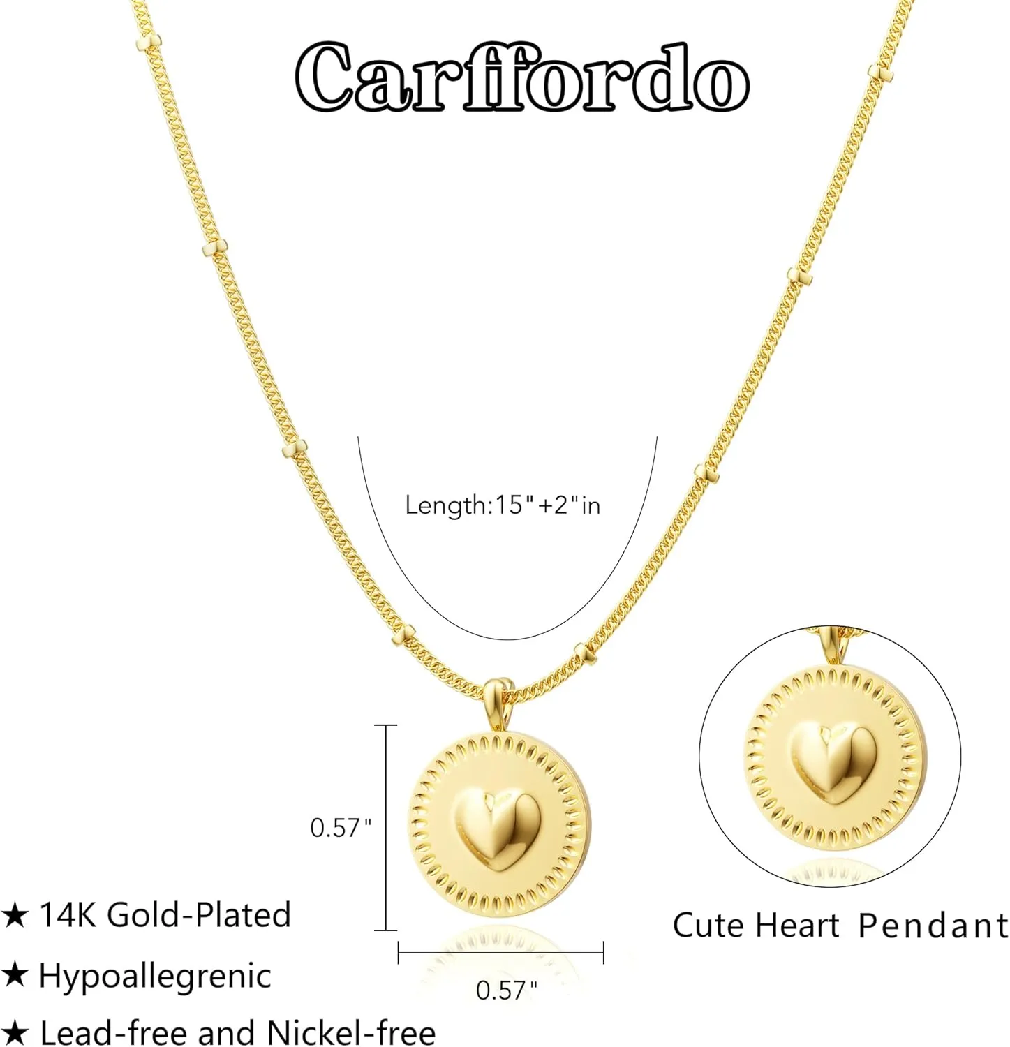 Dainty Heart Pendant Necklace for Women - 14K Gold Plated Cute Non Tarnish Satellite Paperclip O-Chain Layered Necklaces Trendy Festival Jewelry Gift
