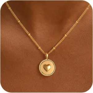 Dainty Heart Pendant Necklace for Women - 14K Gold Plated Cute Non Tarnish Satellite Paperclip O-Chain Layered Necklaces Trendy Festival Jewelry Gift