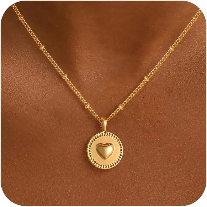Dainty Heart Pendant Necklace for Women - 14K Gold Plated Cute Non Tarnish Satellite Paperclip O-Chain Layered Necklaces Trendy Festival Jewelry Gift