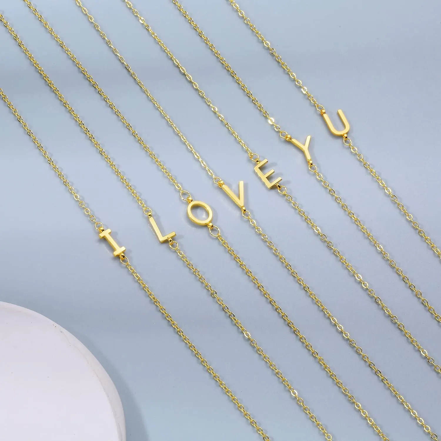 Dainty Initial Necklaces for Women 14K Gold Plated Sideways Initial Necklace Personalized Letter Necklace Everyday Jewelry Gift