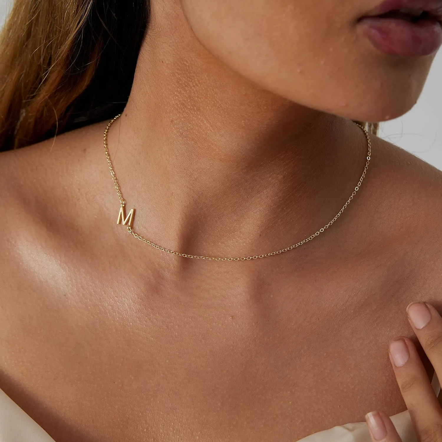 Dainty Initial Necklaces for Women 14K Gold Plated Sideways Initial Necklace Personalized Letter Necklace Everyday Jewelry Gift