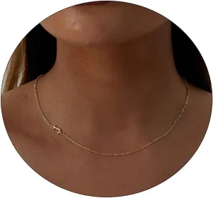 Dainty Initial Necklaces for Women 14K Gold Plated Sideways Initial Necklace Personalized Letter Necklace Everyday Jewelry Gift