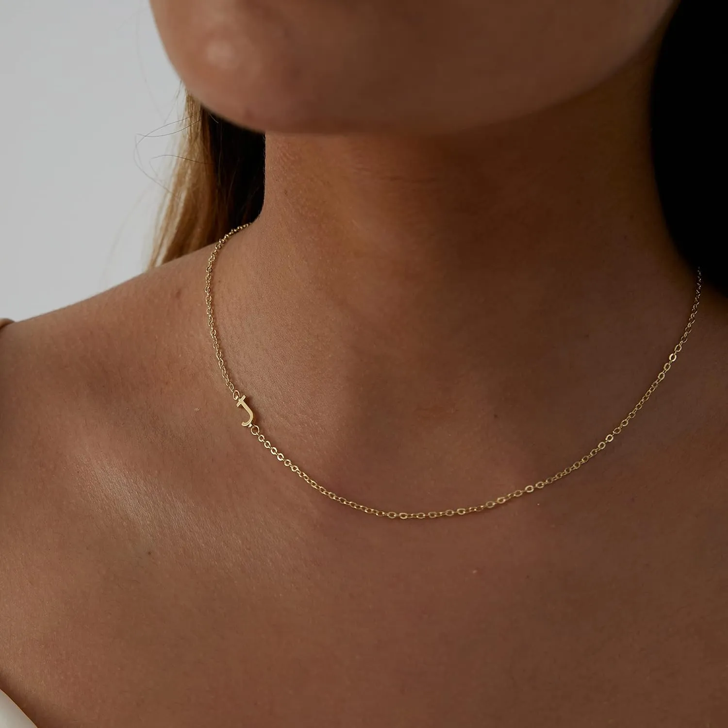 Dainty Initial Necklaces for Women 14K Gold Plated Sideways Initial Necklace Personalized Letter Necklace Everyday Jewelry Gift