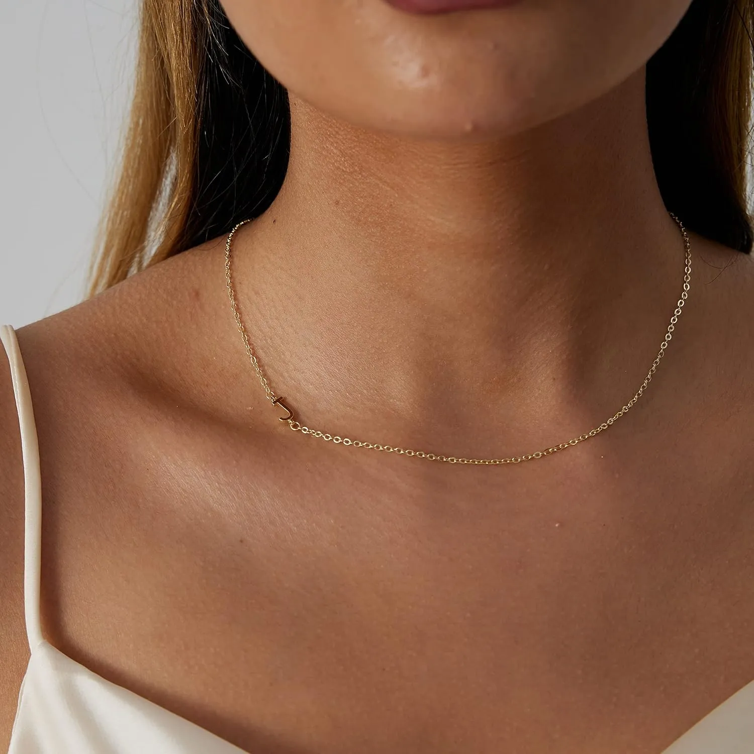 Dainty Initial Necklaces for Women 14K Gold Plated Sideways Initial Necklace Personalized Letter Necklace Everyday Jewelry Gift
