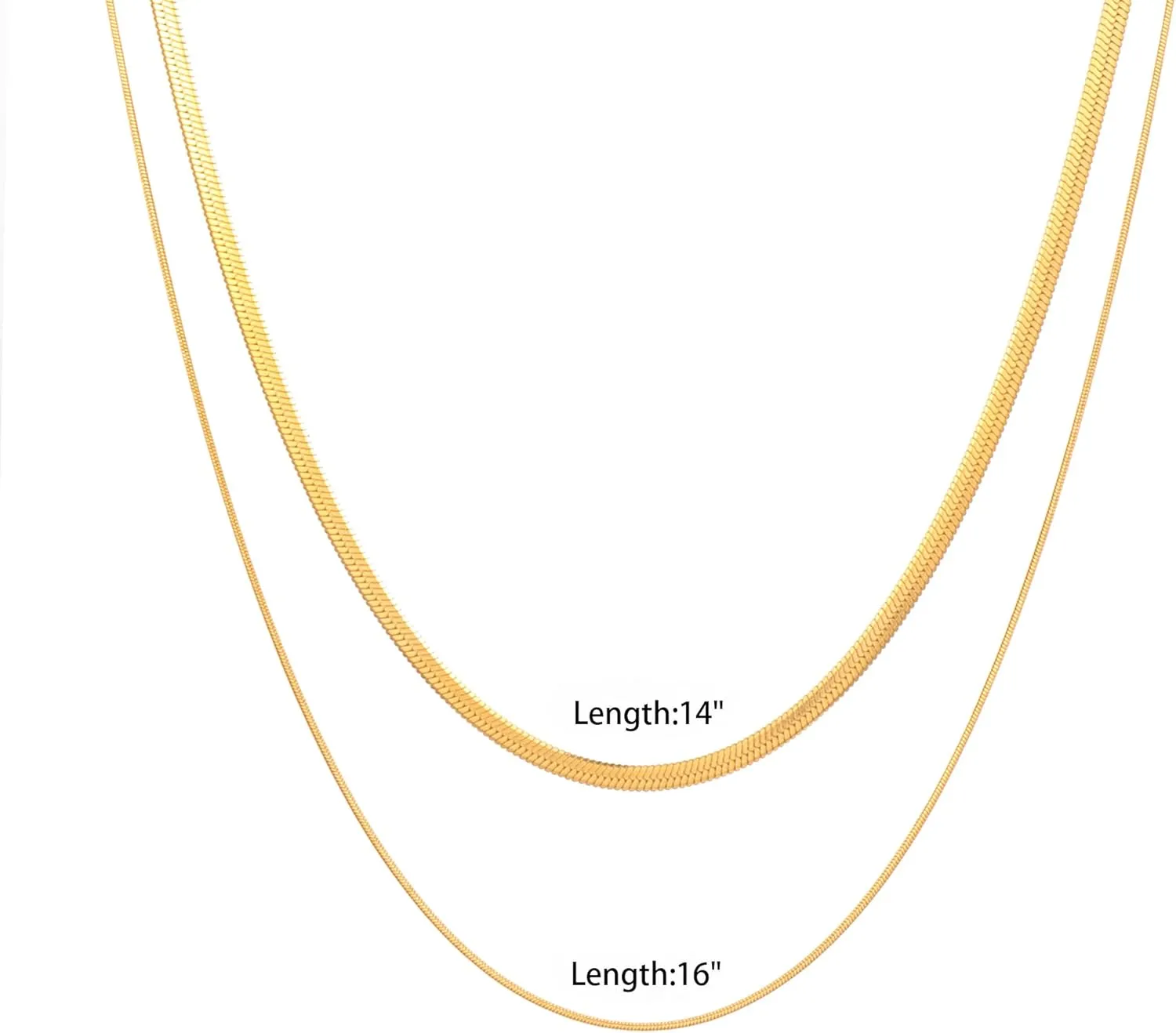 Dainty Ladies 18K Gold Plated Layered Herringbone Necklaces for Women Minimalist Stainless Steel Snake Chain Choker Necklace Waterproof Jewelry Gifts