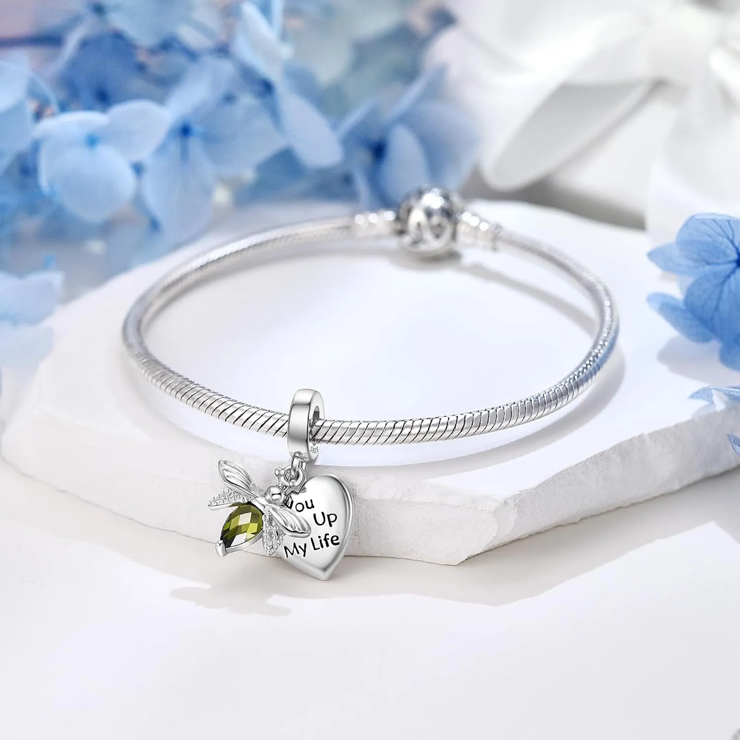 DALARAN Christmas Charms for Bracelet Sterling Silver Snowflake Blue CZ Bead Pendant Charm for Women
