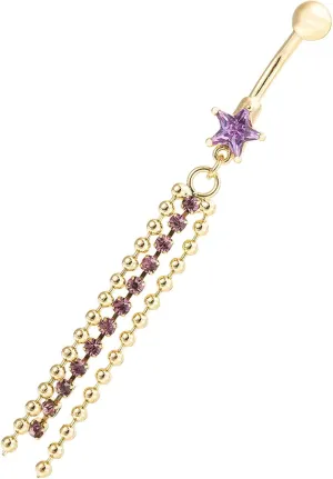 Dangle Navel Ring Stainless Steel, CZ Gold Navel Rings for Women Star Purple Belly Rings