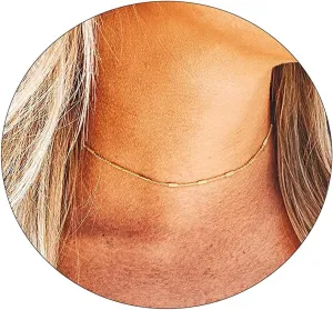 Danity Gold Necklace for Women 14K Gold Plated Satellite Necklaces Gold Link Chain Necklace Tiny Dot Bar Necklace Simple Everyday Jewelry Gift