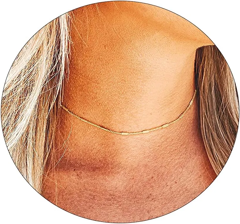 Danity Gold Necklace for Women 14K Gold Plated Satellite Necklaces Gold Link Chain Necklace Tiny Dot Bar Necklace Simple Everyday Jewelry Gift