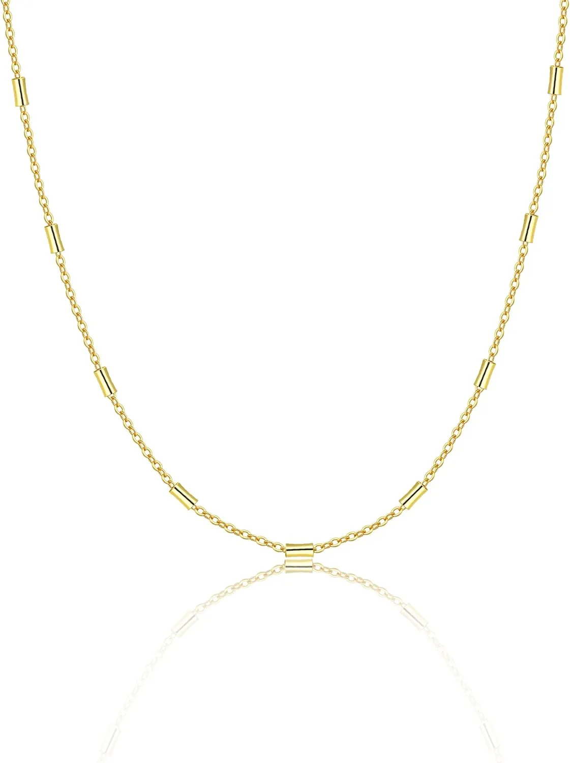 Danity Gold Necklace for Women 14K Gold Plated Satellite Necklaces Gold Link Chain Necklace Tiny Dot Bar Necklace Simple Everyday Jewelry Gift