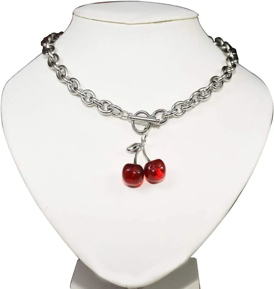 Dark Cherry Harajuku Girl Necklace 2020 Small Geometric Pendant Ot Buckle Punk Gothic Street Silver Color Chain Choker Necklaces Valentine's Day Gifts