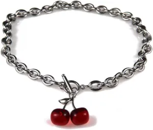 Dark Cherry Harajuku Girl Necklace 2020 Small Geometric Pendant Ot Buckle Punk Gothic Street Silver Color Chain Choker Necklaces Valentine's Day Gifts