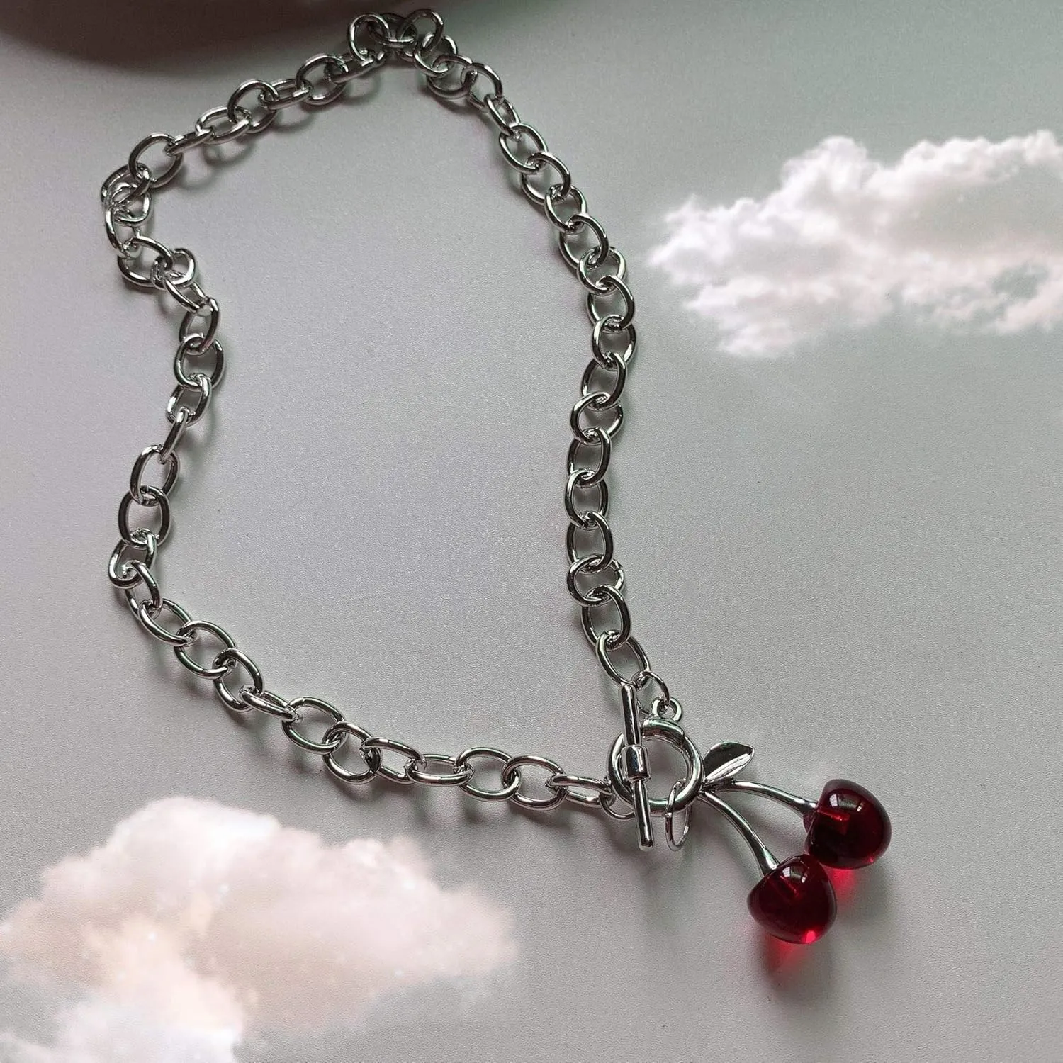 Dark Cherry Harajuku Girl Necklace 2020 Small Geometric Pendant Ot Buckle Punk Gothic Street Silver Color Chain Choker Necklaces Valentine's Day Gifts