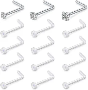D.Bella Clear Nose Rings: 18G Retainer & 20G Hoop, Flexible Acrylic Piercing Kit for Work & Surgery