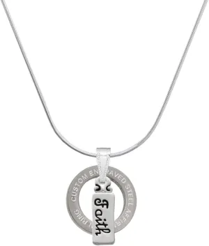 Delight Jewelry Silvertone Faith Silver-tone Custom Engraved Ring Necklace, 18"