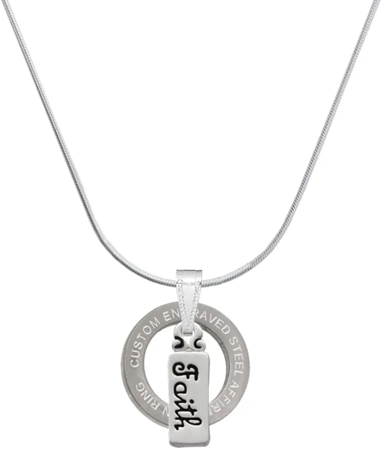 Delight Jewelry Silvertone Faith Silver-tone Custom Engraved Ring Necklace, 18"