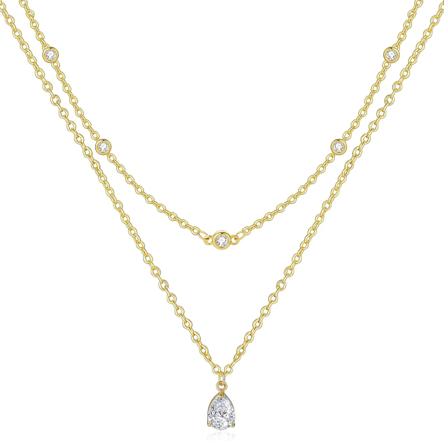 Diamond Necklaces for Women, Gold Layered Pendant Set Silver Trendy Snake Chain Cross Necklace Dainty Jewelry for Women
