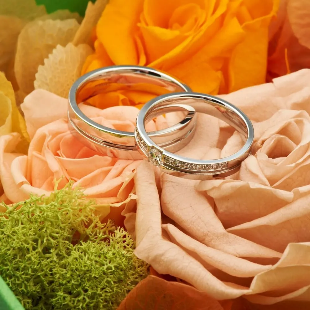 DIYA Personalized Engraved Moissanite Couples Rings Wedding Band Sets For Him And Her Sterling Silver Engagement Ring Wedding Anniversary Valentine's Day 10K 14K 18K