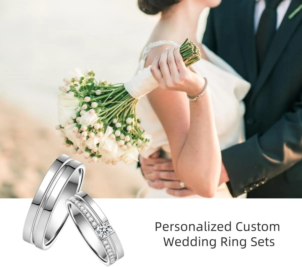 DIYA Personalized Engraved Moissanite Couples Rings Wedding Band Sets For Him And Her Sterling Silver Engagement Ring Wedding Anniversary Valentine's Day 10K 14K 18K