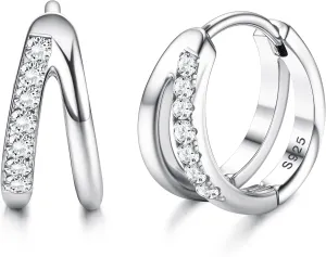 Dochais Sterling Silver Gold Huggie Hoop Earrings for Women14K Gold Plated Double Hoop Earrings Small Lightweight Trendy Sterling Silver Huggie Hoops, Hypoallergenic for Sensitive Ears