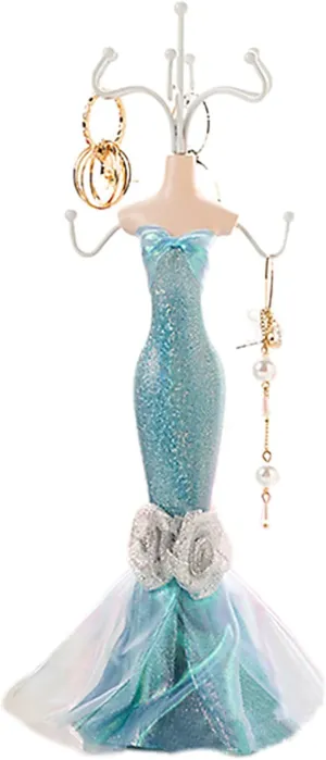 Doll Jewelry Stand Holder, Jewelry Display Stand, Mannequin Necklace Display Orgaziner with Bracket, Tower Decoration Dress Necklace Stand for Girl(Blue)