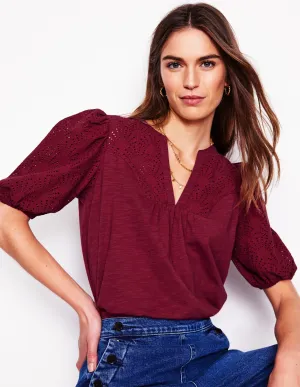 Dolly Broderie Top-Garnet Red