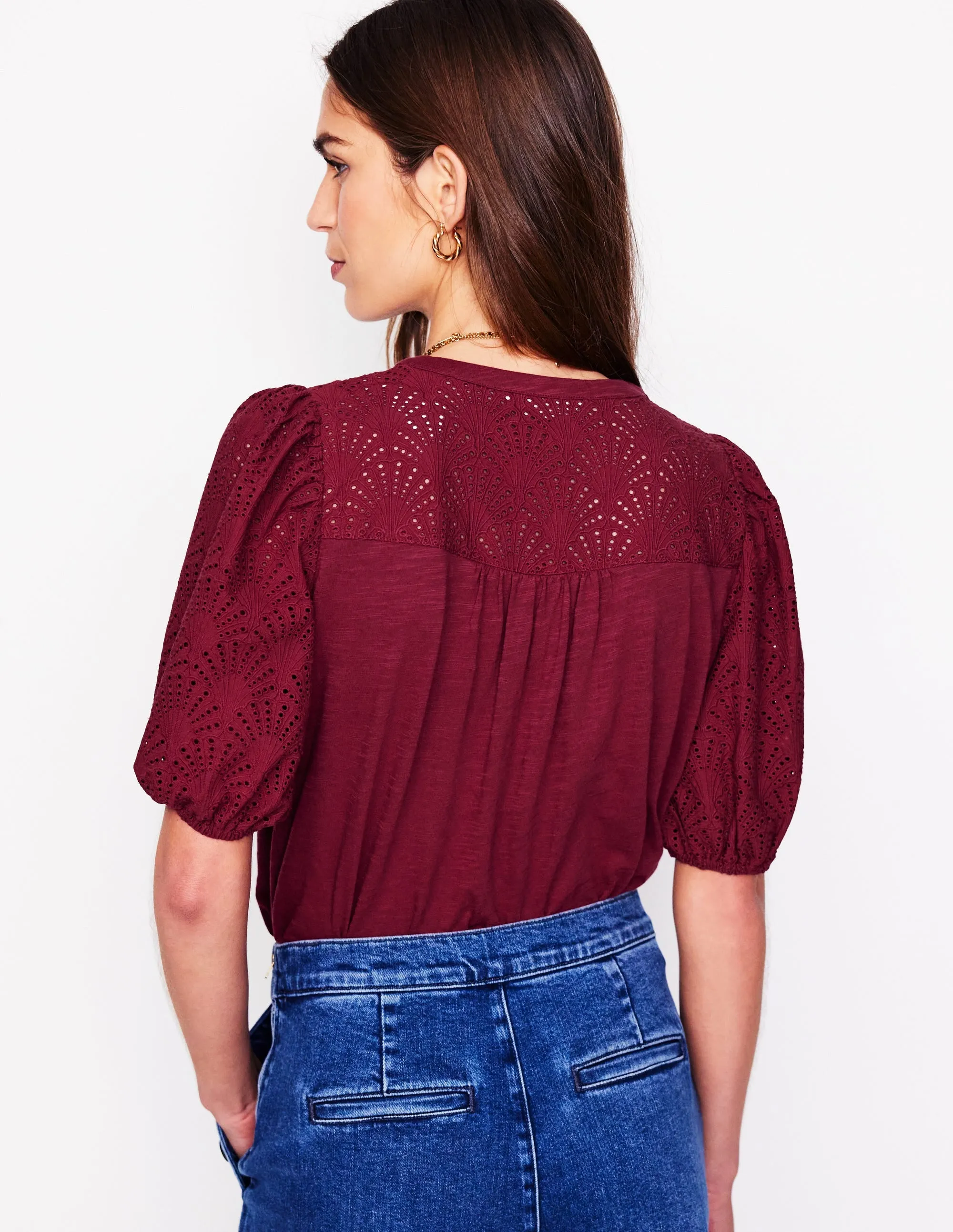 Dolly Broderie Top-Garnet Red