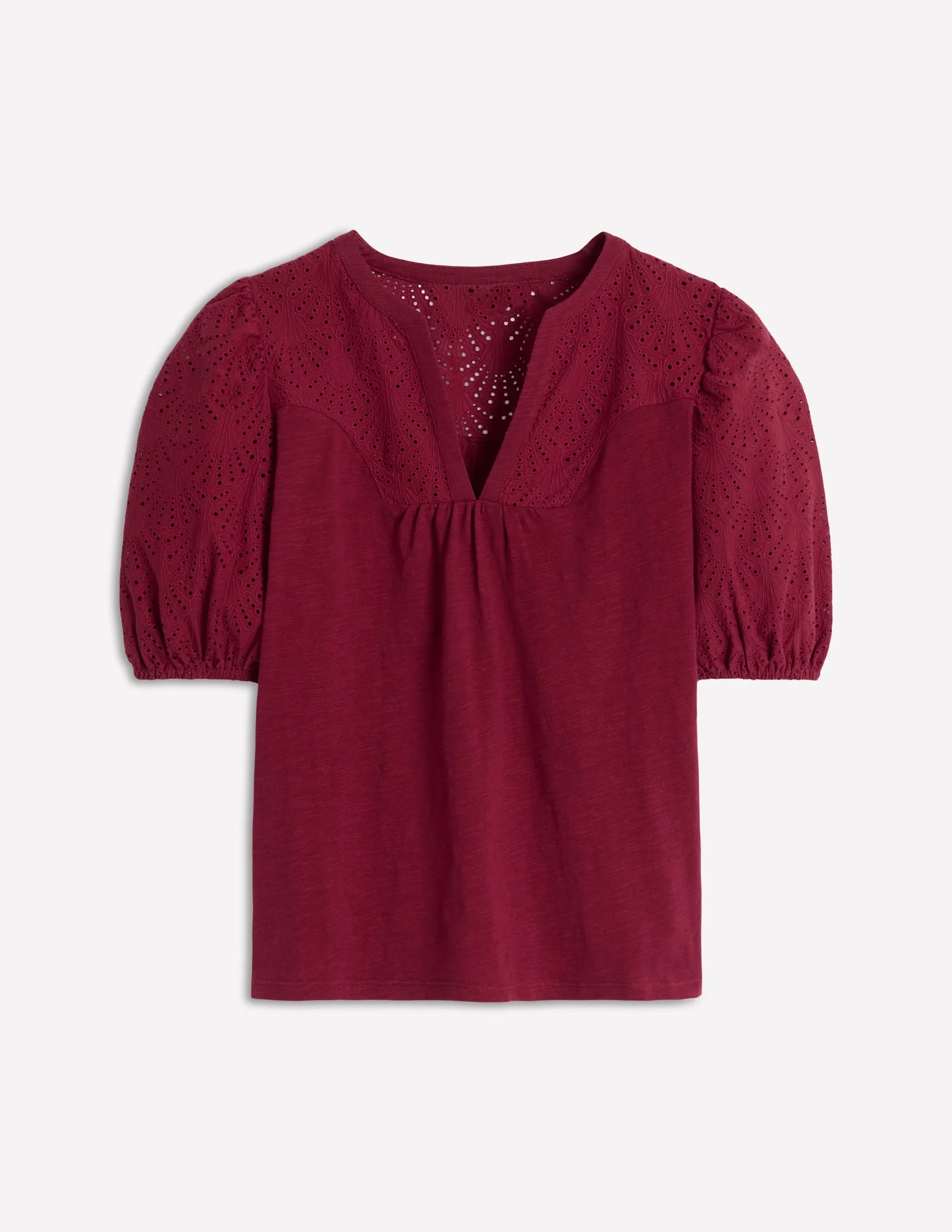Dolly Broderie Top-Garnet Red