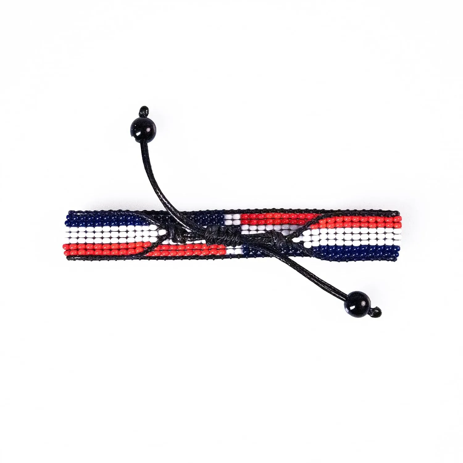 Dominican Republic Flag Bracelet: Handmade Bracelet,Adjustable Beaded Boho-Style Rope Bangle with Patriotic Design