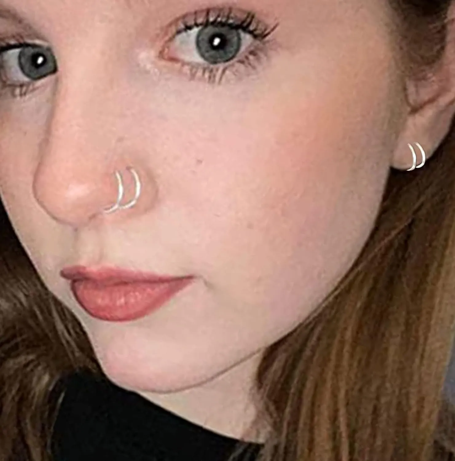 Double Nose Ring for Single Piercing Stainless Steel Left and Right Double Hoop Nose Ring Spiral Nose Hoops for Women Men