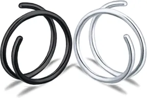 Double Nose Ring for Single Piercing Stainless Steel Left and Right Double Hoop Nose Ring Spiral Nose Hoops for Women Men