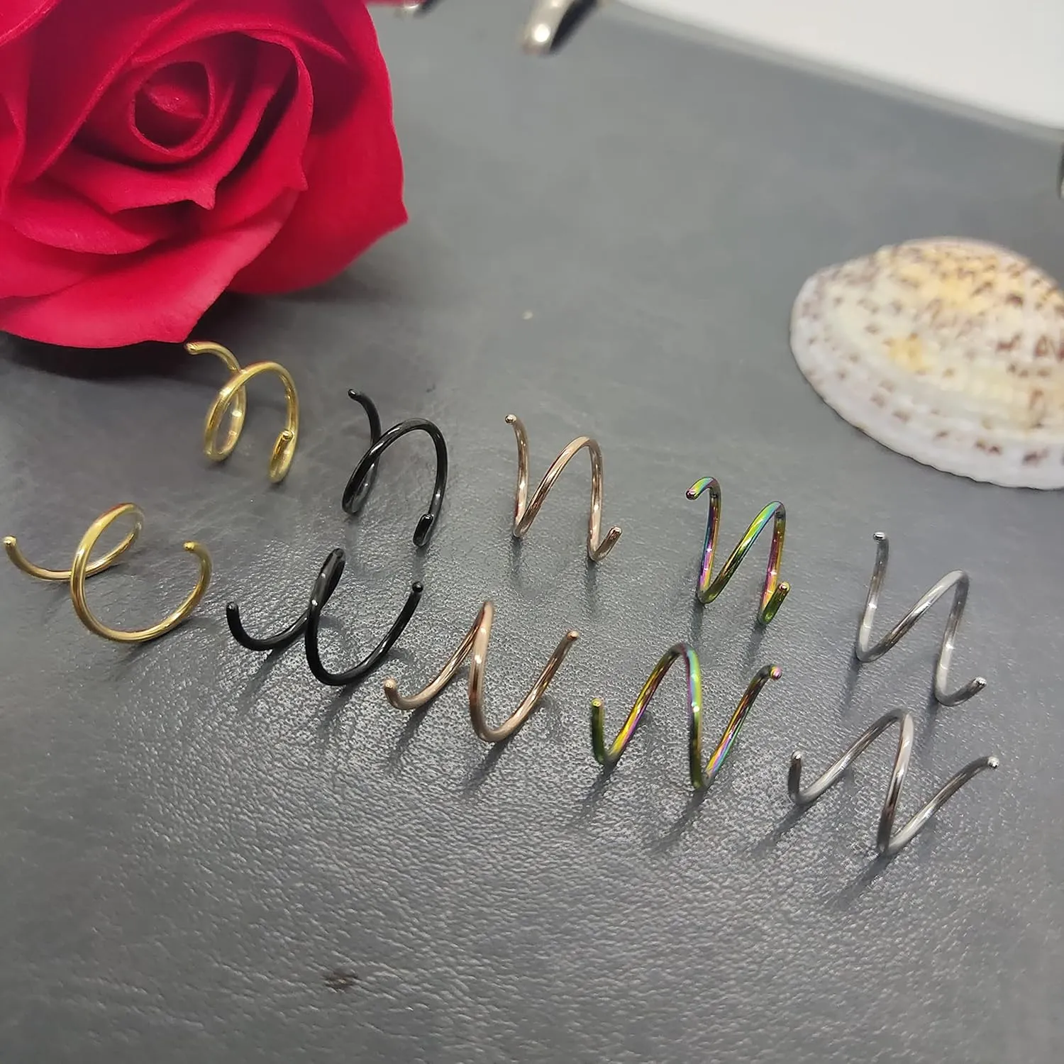 Double Nose Ring for Single Piercing Stainless Steel Left and Right Double Hoop Nose Ring Spiral Nose Hoops for Women Men