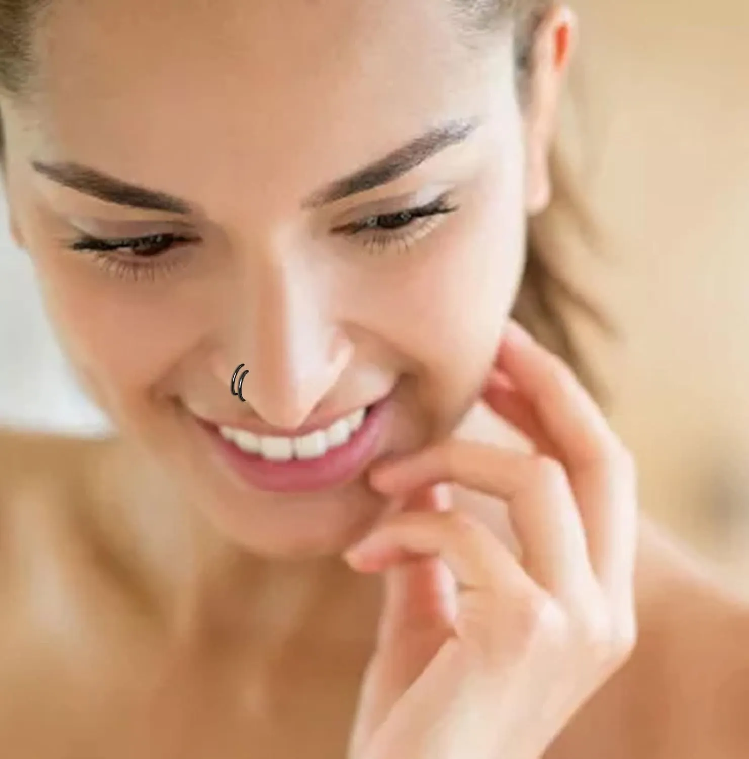 Double Nose Ring for Single Piercing Stainless Steel Left and Right Double Hoop Nose Ring Spiral Nose Hoops for Women Men