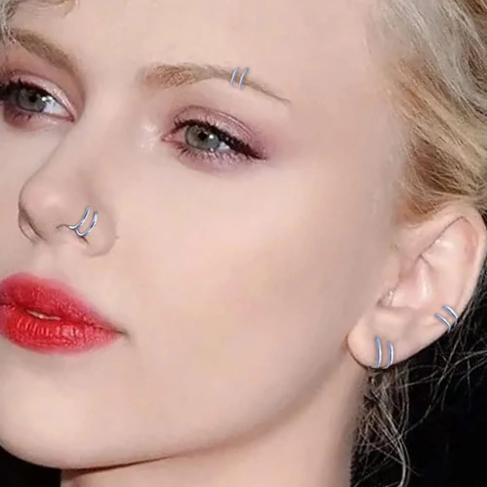 Double Nose Ring for Single Piercing Stainless Steel Left and Right Double Hoop Nose Ring Spiral Nose Hoops for Women Men