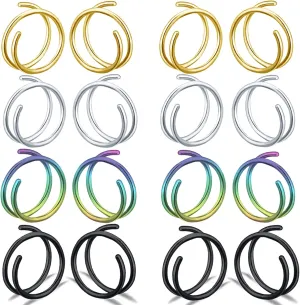 Double Nose Ring for Single Piercing Stainless Steel Left and Right Double Hoop Nose Ring Spiral Nose Hoops for Women Men