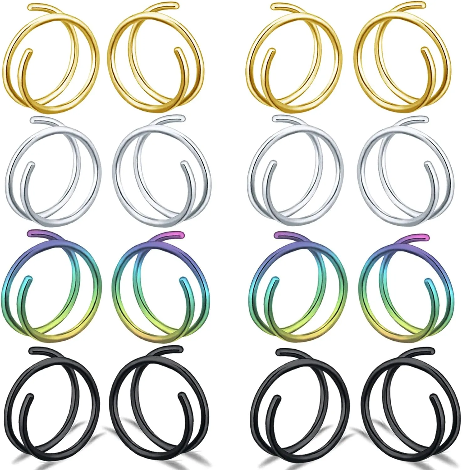 Double Nose Ring for Single Piercing Stainless Steel Left and Right Double Hoop Nose Ring Spiral Nose Hoops for Women Men