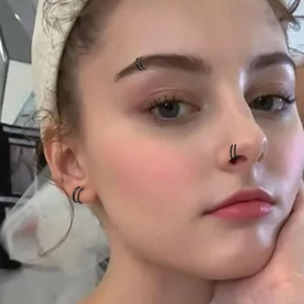 Double Nose Ring for Single Piercing Stainless Steel Left and Right Double Hoop Nose Ring Spiral Nose Hoops for Women Men