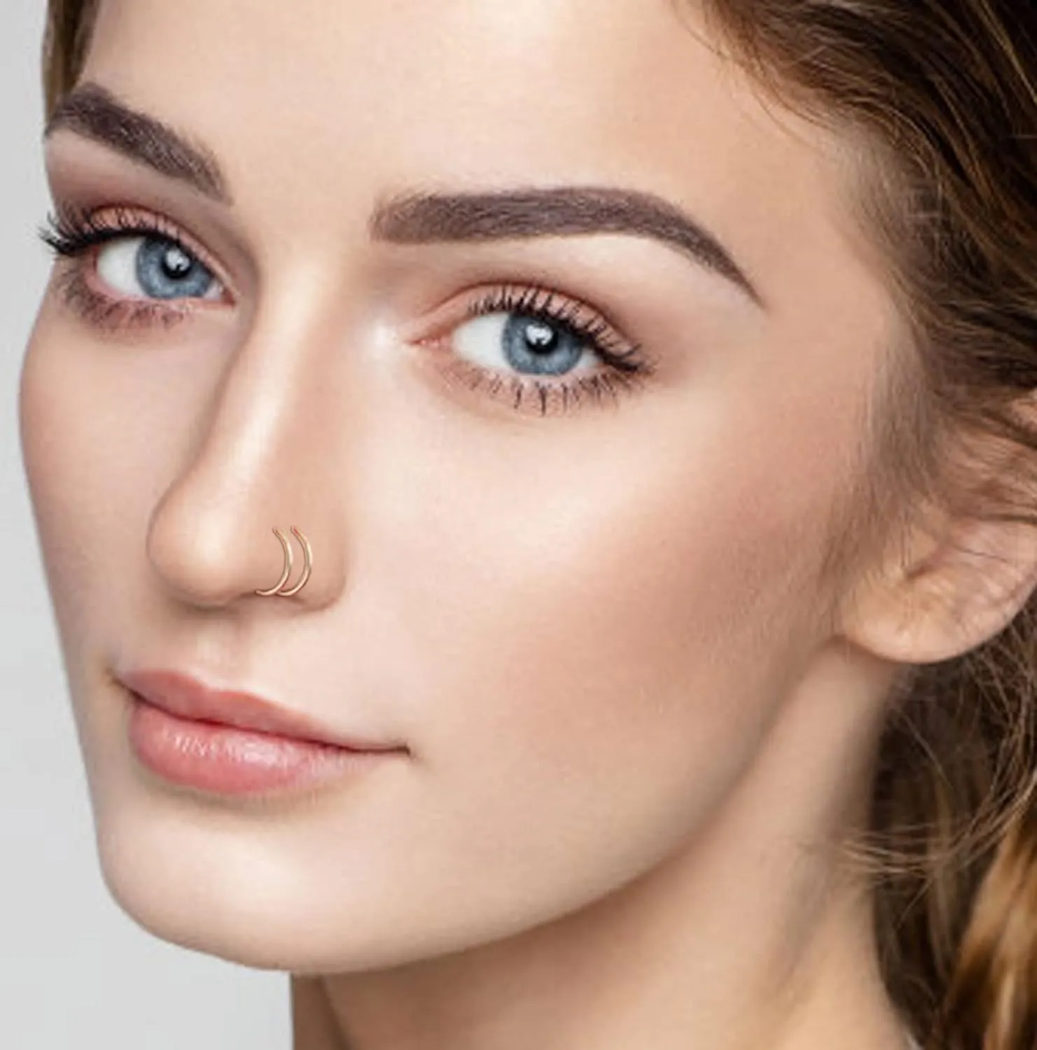 Double Nose Ring for Single Piercing Stainless Steel Left and Right Double Hoop Nose Ring Spiral Nose Hoops for Women Men