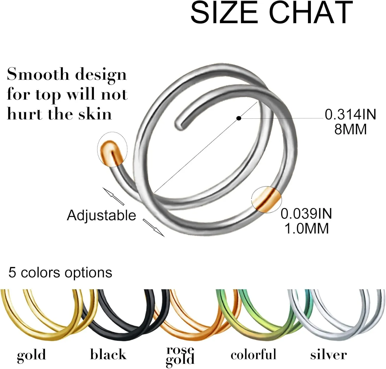Double Nose Ring for Single Piercing Stainless Steel Left and Right Double Hoop Nose Ring Spiral Nose Hoops for Women Men