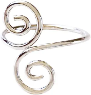 Double Swirl .925 Sterling Silver Adjustable Ring | For Toe, Knuckle, or Midi Ring | Easy Fit Spiral Design
