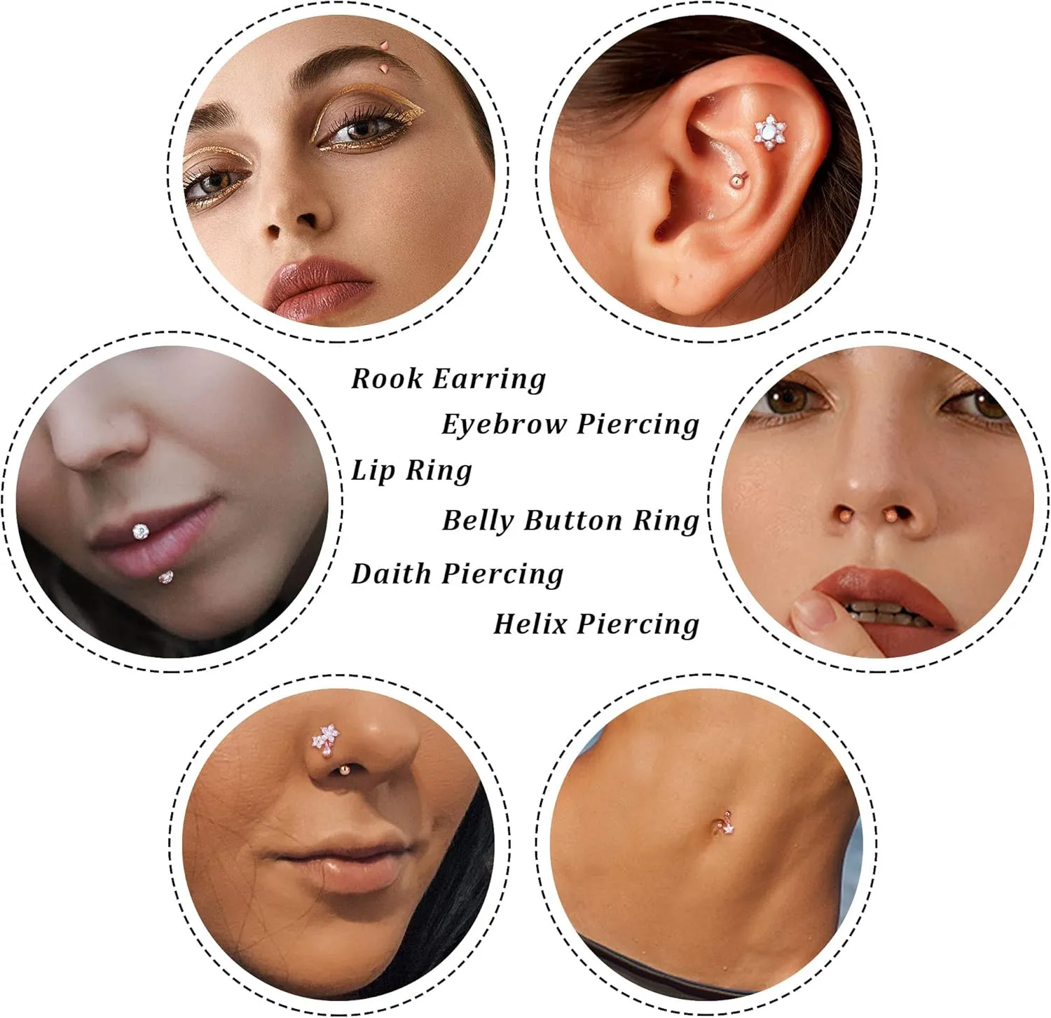 Drperfect 12 PCS Rook Piercing Jewelry Rook Earrings for Women Men Eyebrow Rings 16G Stainless Steel Curved Barbell Dangle CZ Belly Lip Ring Cartilage Daith Surface Tragus Piercing Jewelry