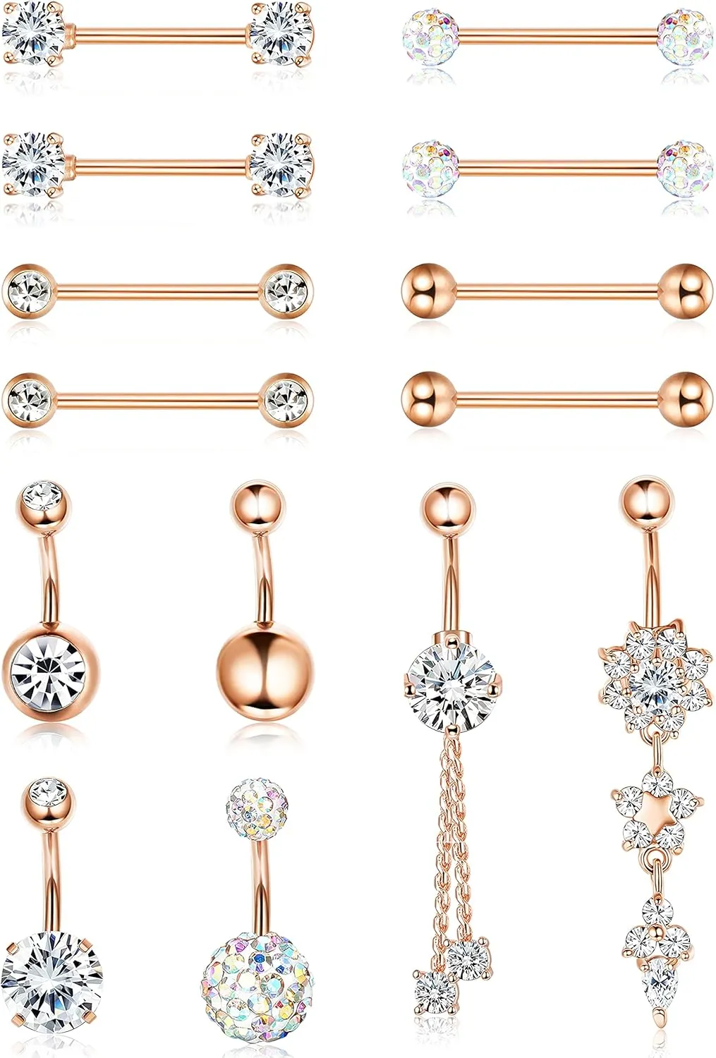 Drperfect Nipple Rings Dangle Belly Button Rings for Women 14G 316L Surgical Steel Curved Navel Barbell CZ Tongue Rings Nipple Piercing Jewelry